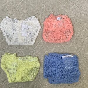 NEW‎ Soma Embraceable Allover Lace Geo Thong Set - White, Pink, Yellow, Blue XL